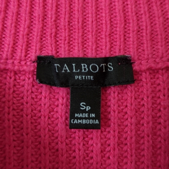Talbots Merino Wool Blend Ribbed Knit Spread Zipped Collar Sweater Hot Pink SP - Picture 4 of 11